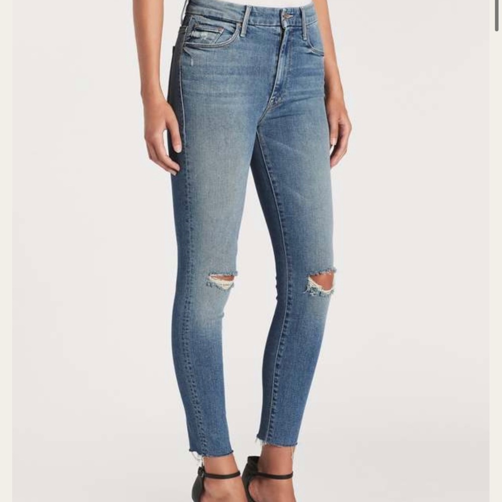 MOTHER High Waisted Looker Ankle Fray in shoot to thrill destroyed